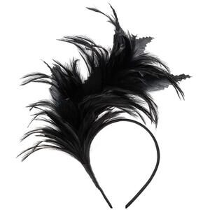 8379 Feather Fascinator Black Headband 1920s Party Sallon Headwear